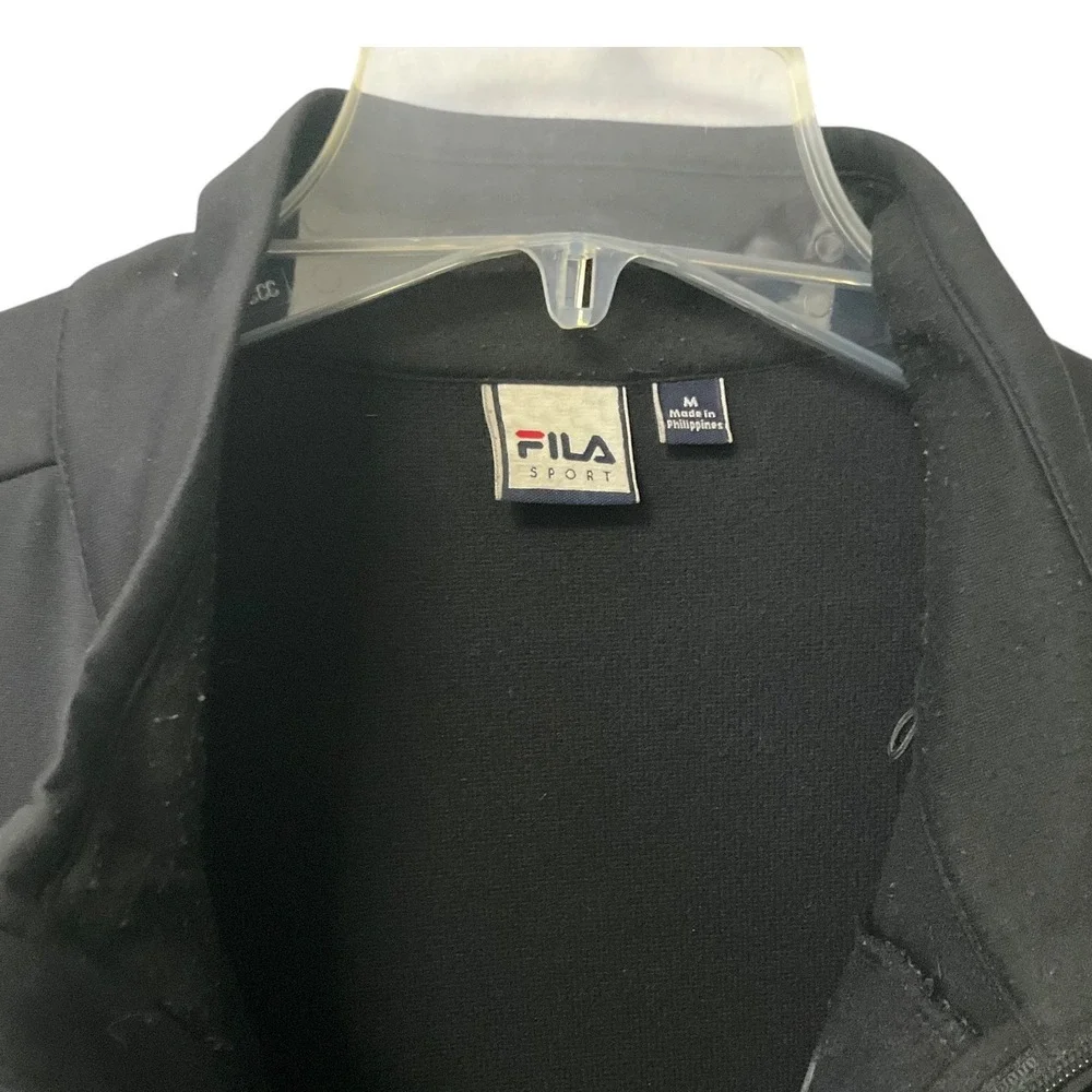 Fila Sport Mens Full Zip Track Jacket Black Mock Neck Sportswear athletic SZ Med